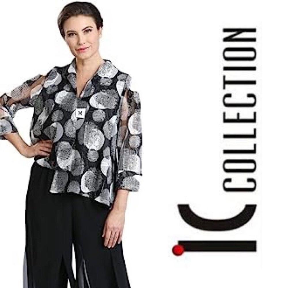 IC Collection Lace Assymetric Jacket in Black & White - 3603J S